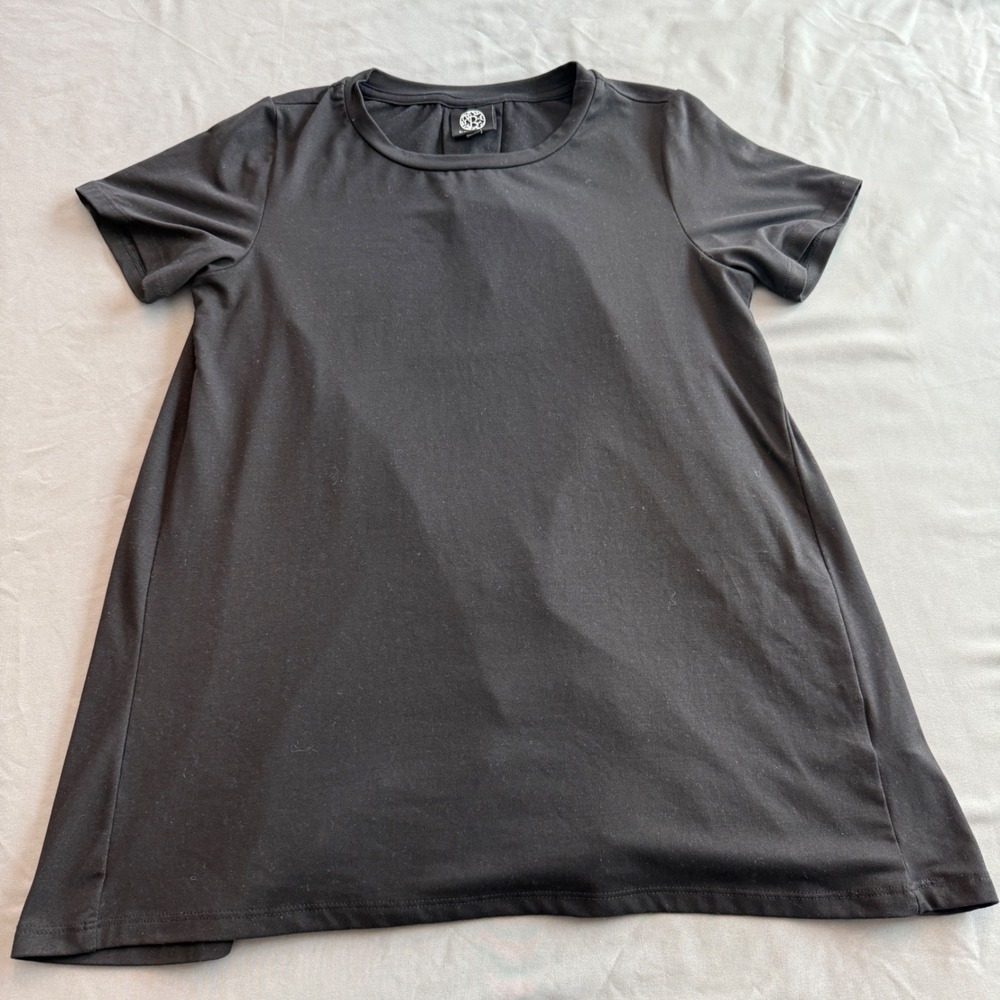 Bobeau Womens XS Black High-Low Pleated Back Short Sleeve T-Shirt Relaxed Top